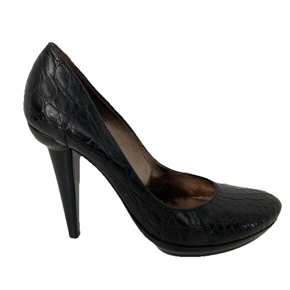 Bottega Veneta Pump Black Croc Leather Round Toe Slim Heel Italy Slip On 39 9